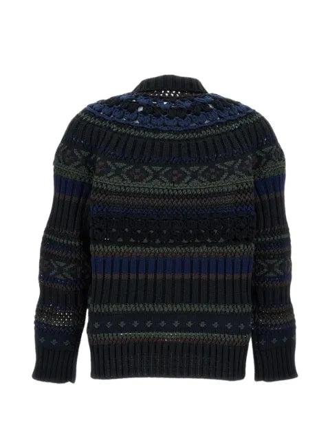 sacai crochet panelled cardigan