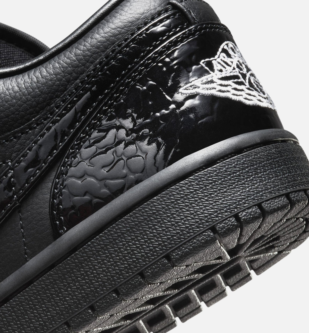 Air Jordan 1 Low Patent Elephant Women's Lifestyle Shoe – Black / White / Metallic Silver