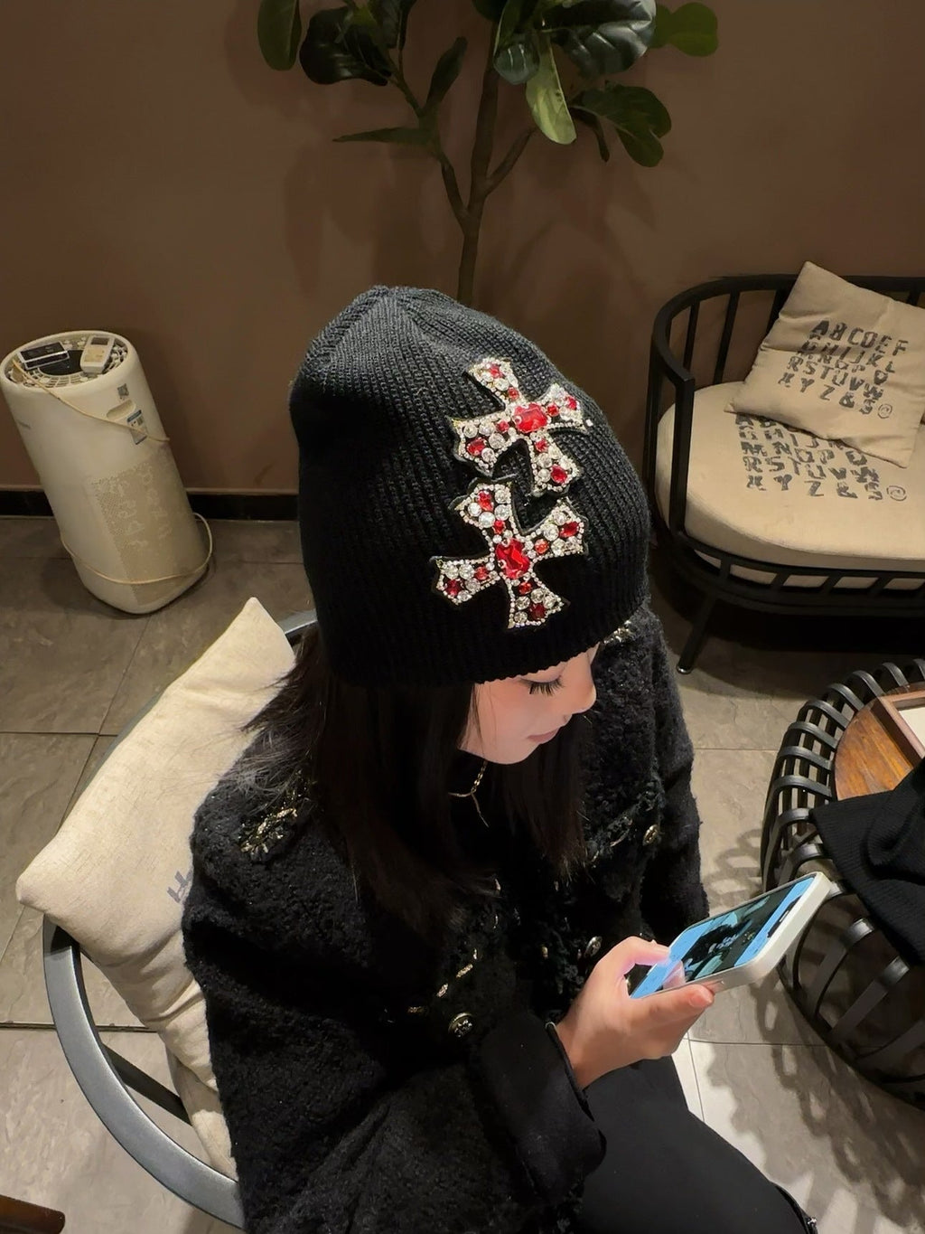 Rhinestone Cross Gem Knit Beanie Multi‑Style Streetwear Unisex