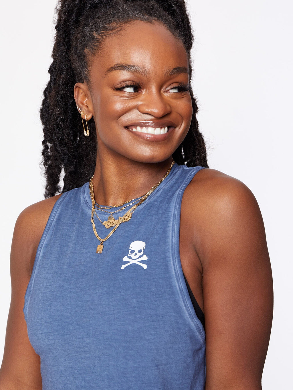 CUT BACK CROP TANK INK BLUE