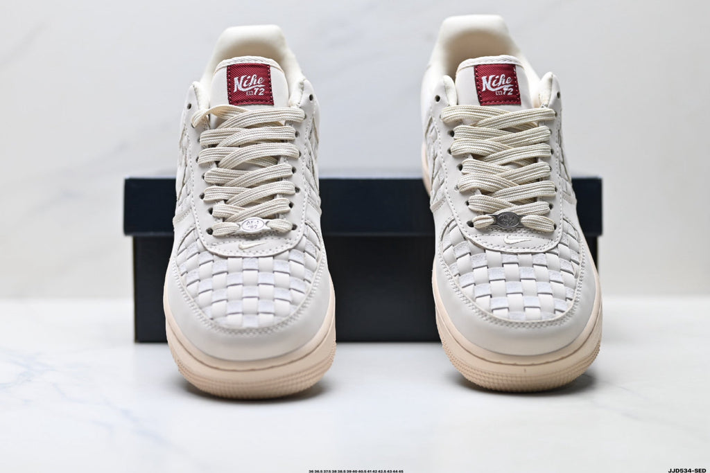 Nike Air Force 1 Low Cream Woven Unisex Sneakers Style 05