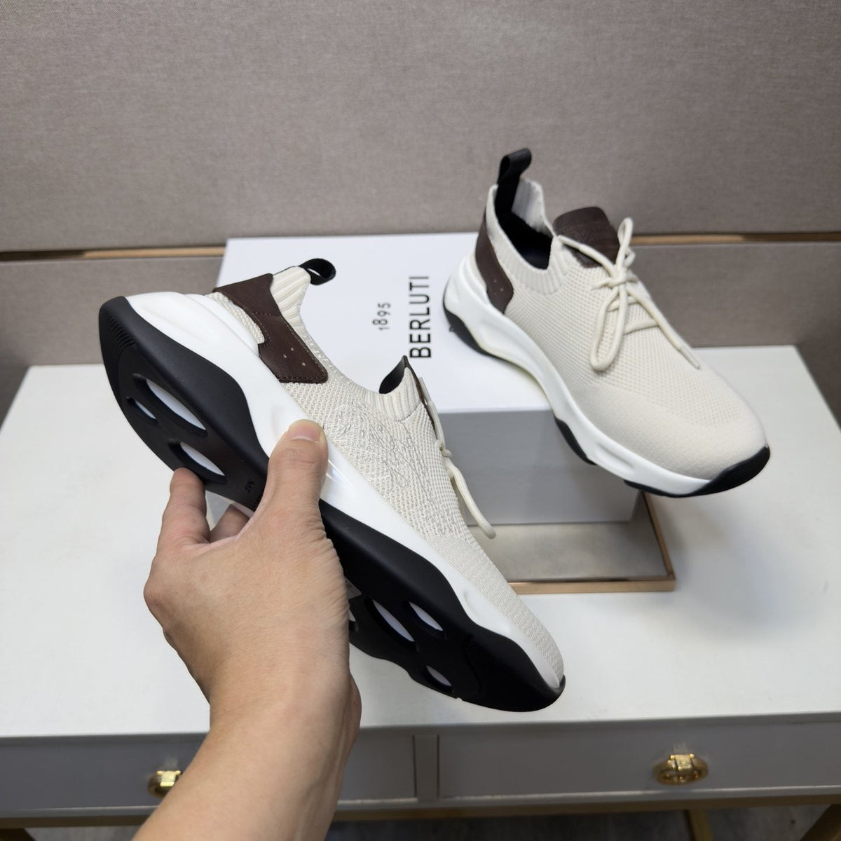 Berluti Mesh-Panel Sculpted-Sole Sneakers